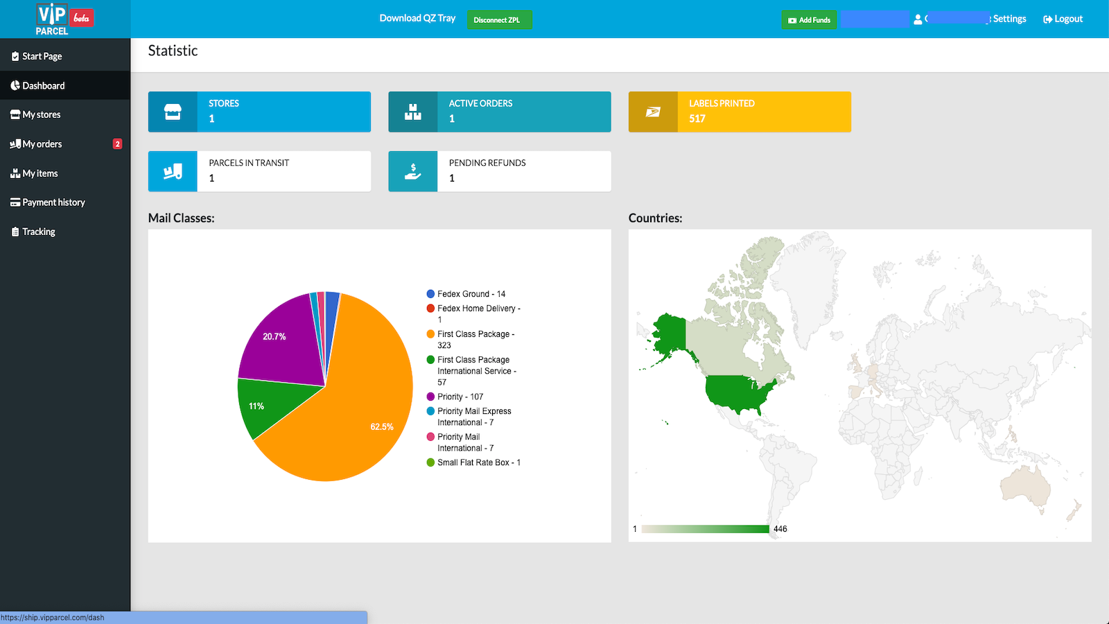 VIPparcel Shipping Center Screenshot