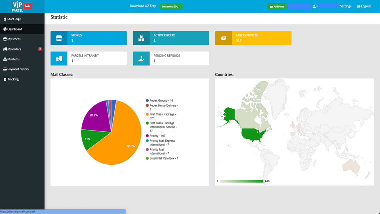 VIPparcel Shipping Center Screenshot