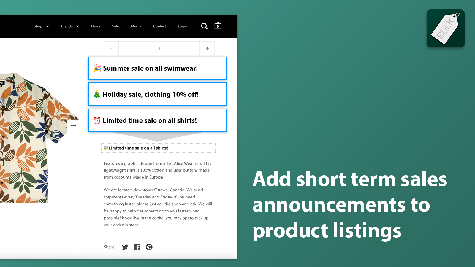 Add short term sales announcements to product listings