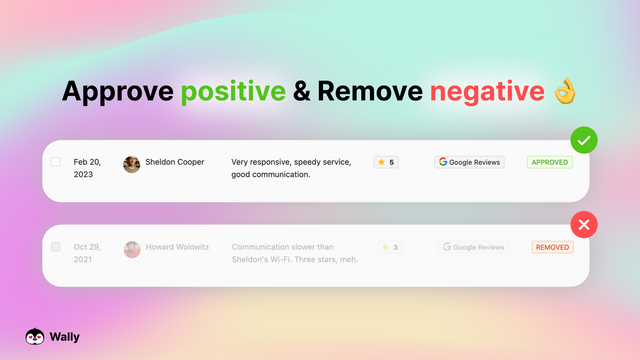 Approve positive and remove negative reviews