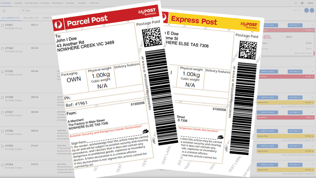 Pay and Print Australia Post labels WITHIN the app!