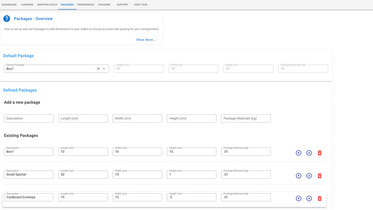 Defina pacotes, configurações padrão, reserve coletas e muito mais!