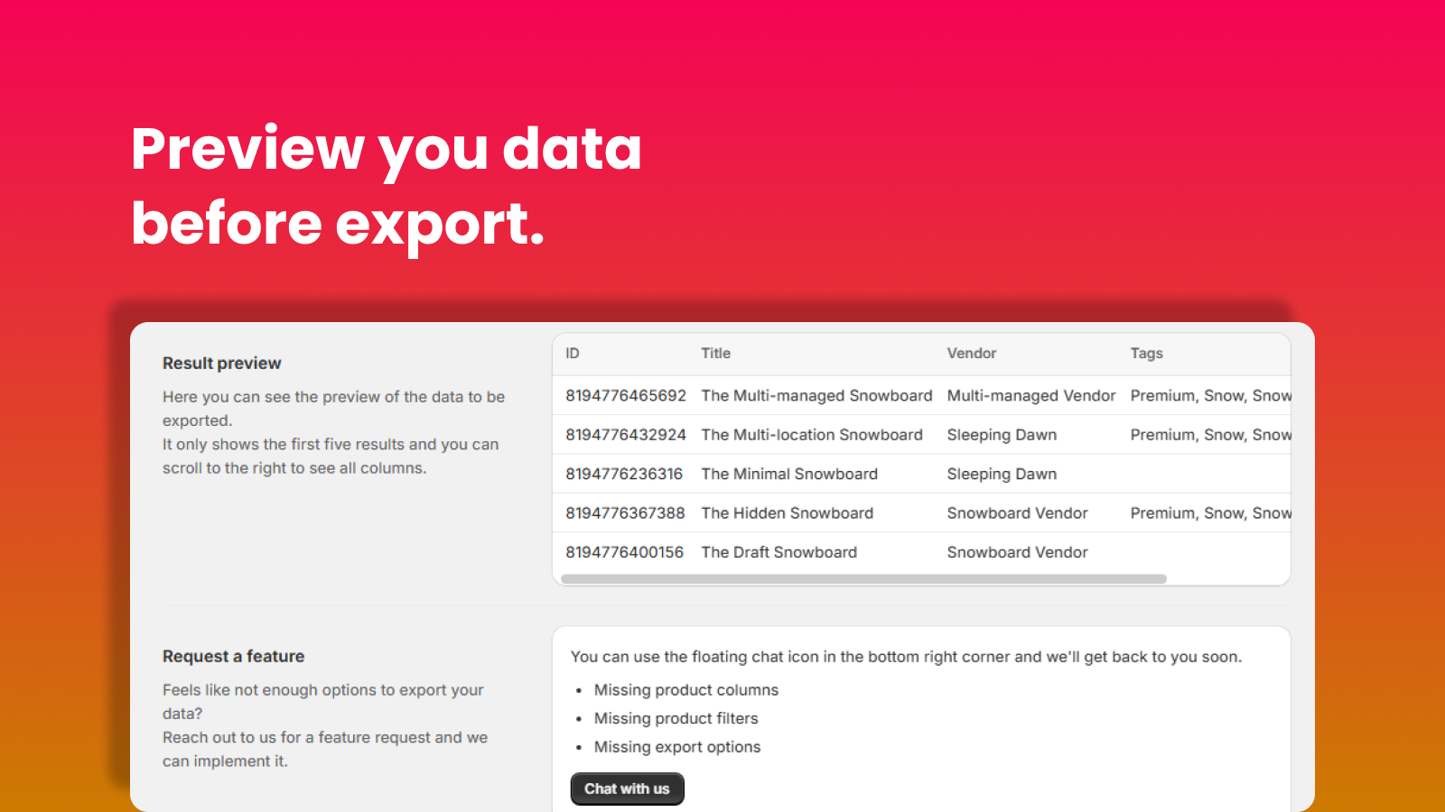 Forhåndsvisning af data