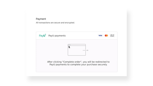 PayU-betalningsportalen sett av slutkunden på handlarwebbplats