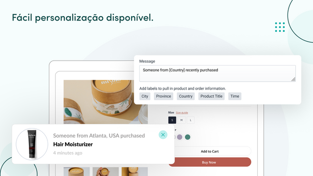 Popup de vendas com várias opções de personalização disponíveis.