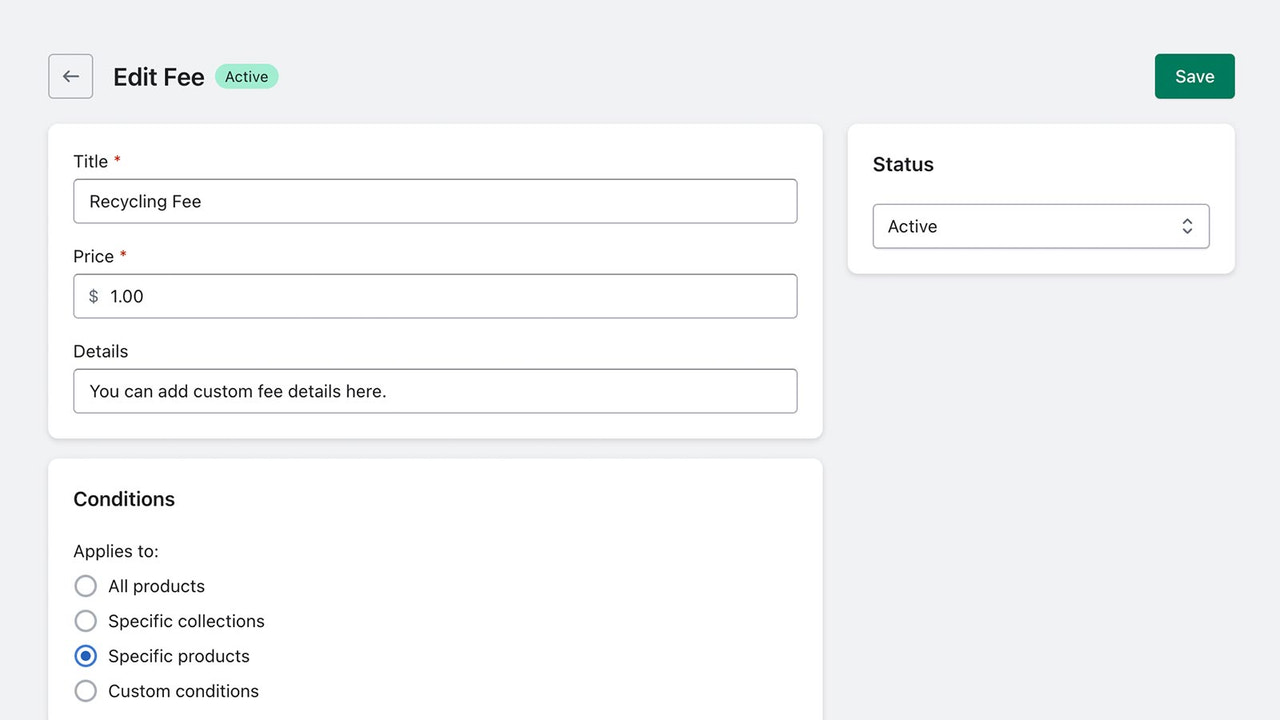 Kosteneditor met opties voor titel, prijs, details en meer