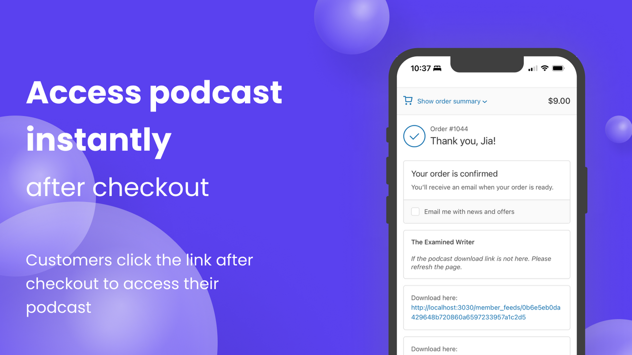 A picture of the access podcast after customers checkout