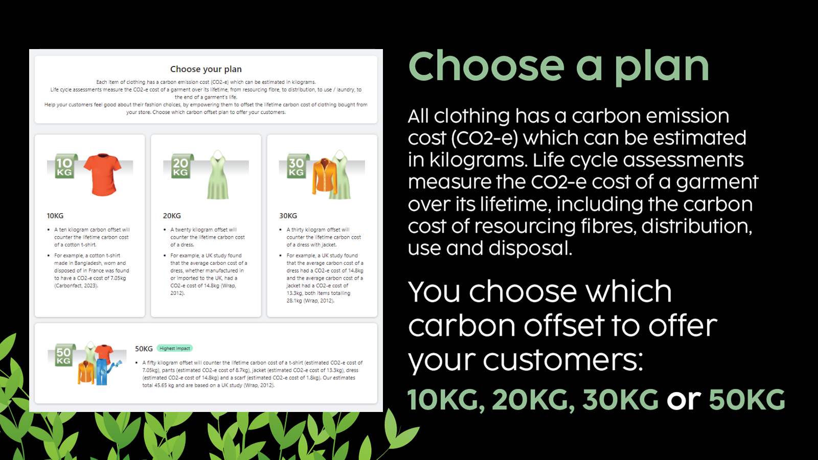 Choose your plan: from 10kg, 20kg, 30kg or 50kg CO2e offsets
