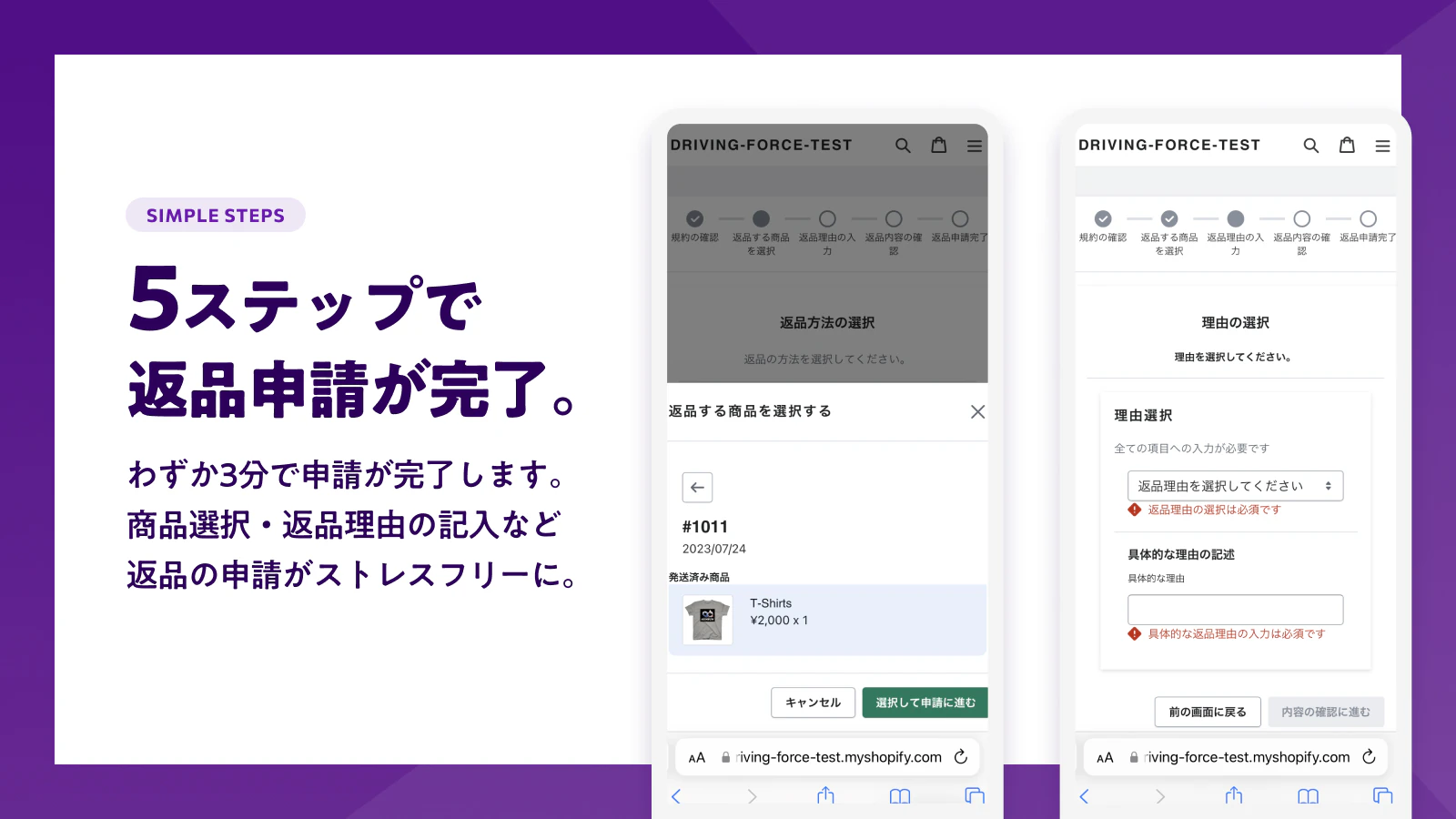 5ステップで返品申請が完了