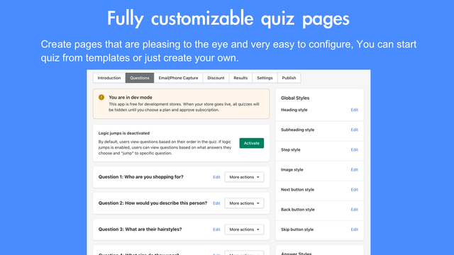 Fully customizable quiz page