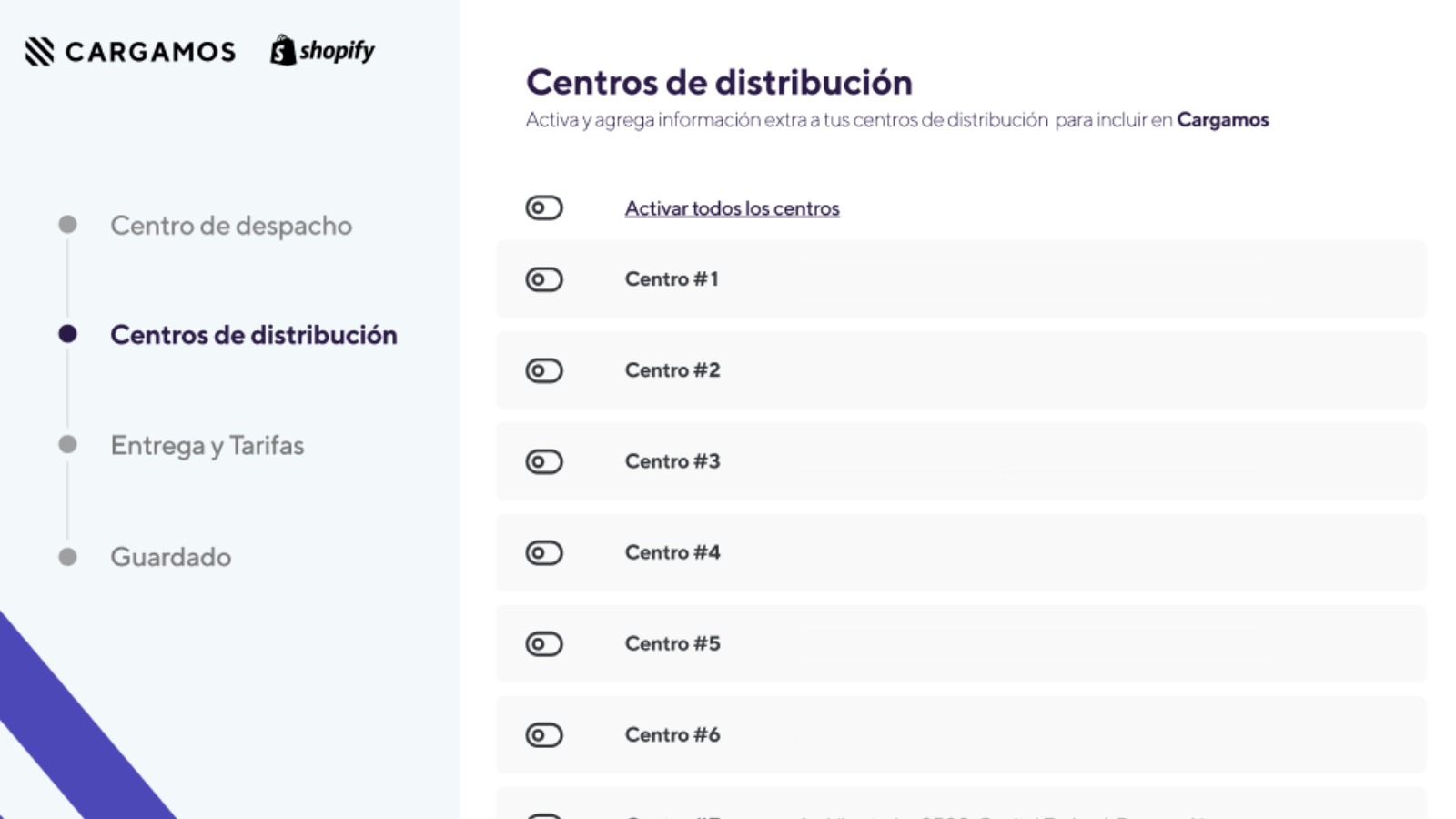 Crea tus centros de distribución