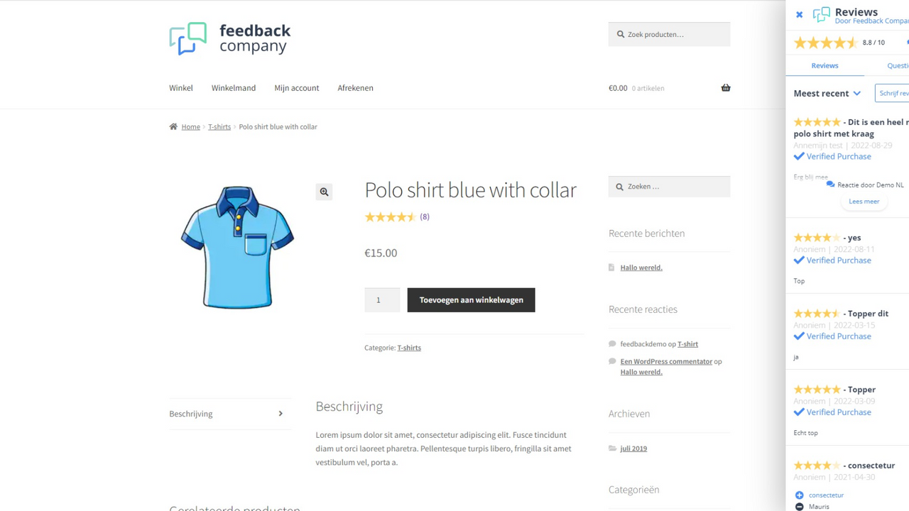 Page de produit avis feedback company shopify SLIDER