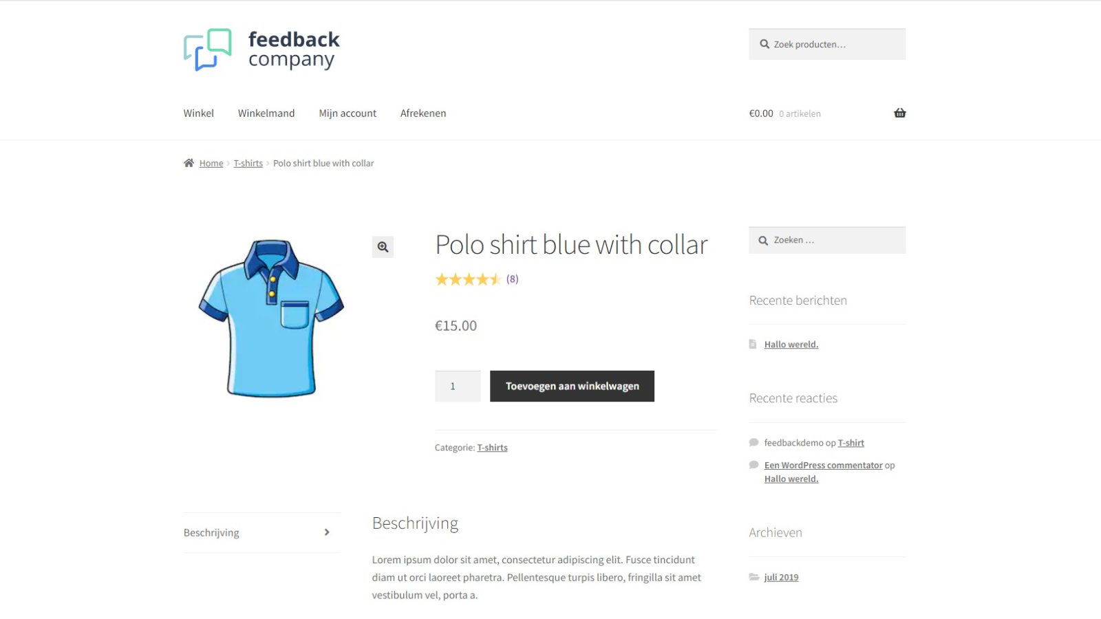 Page de produit avis feedback company shopify