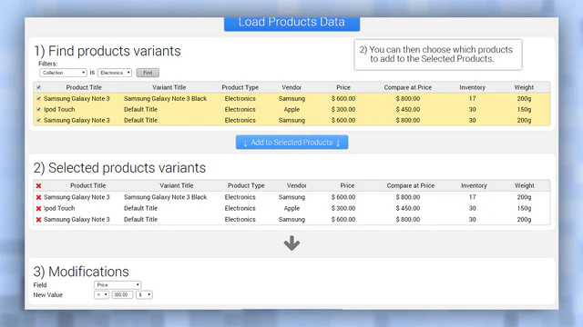 Admin panel step 2, select product variants