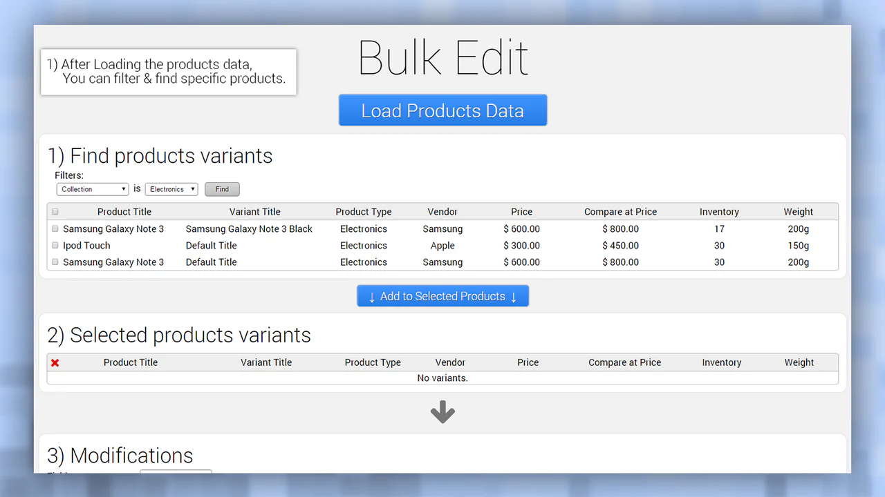 Admin paneel stap 1, vind productvarianten