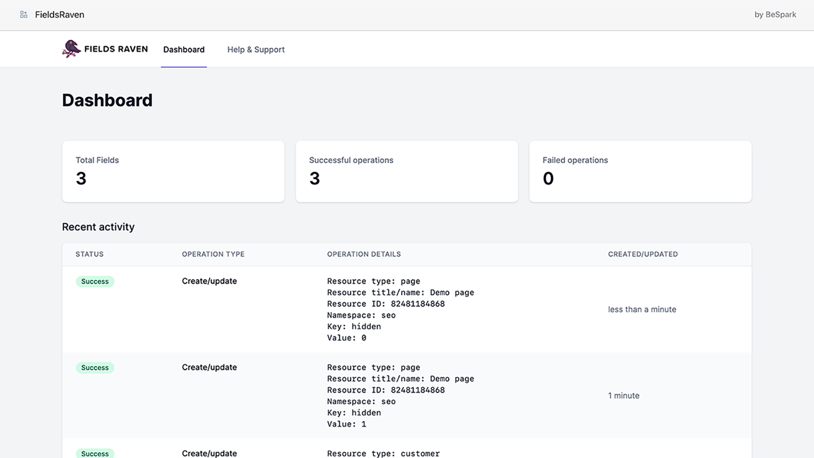 Dashboard / Seneste aktivitet