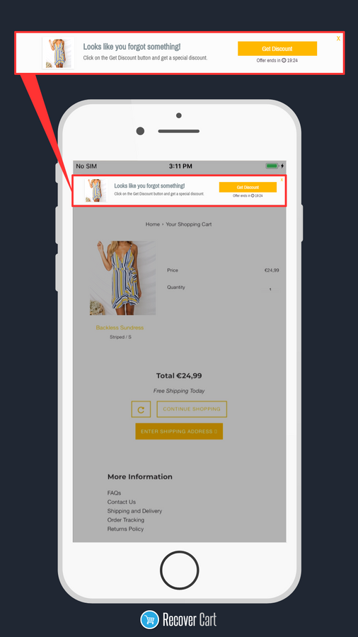 Recover Cart Pro mobile example