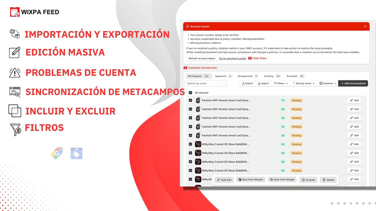 Google Feed XML, canal de Google, feed de productos de Pinterest