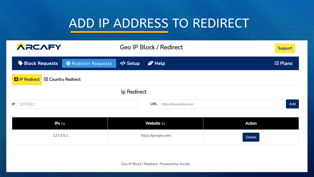 Ajouter une IP à rediriger