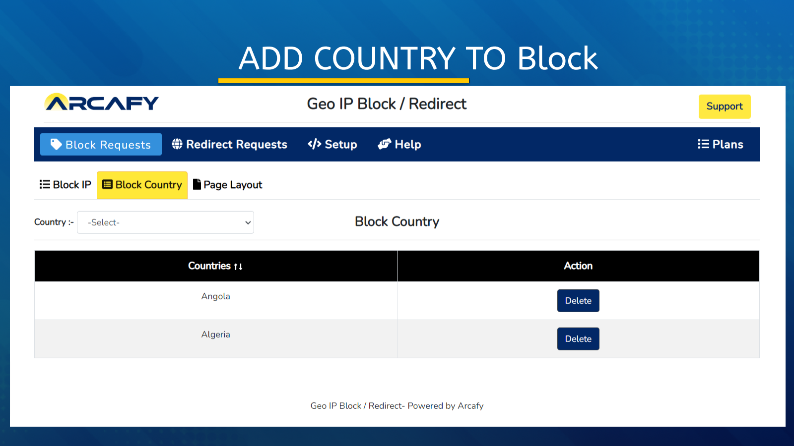 Adicionar País para Bloquear