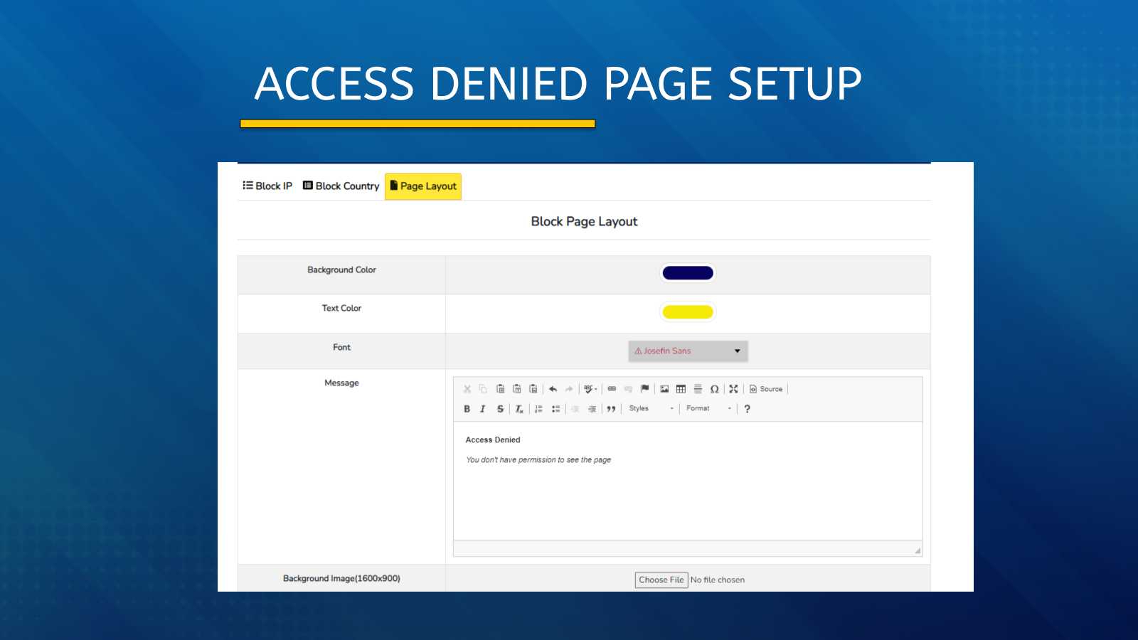 Adicionar Configuração de Página para Bloquear