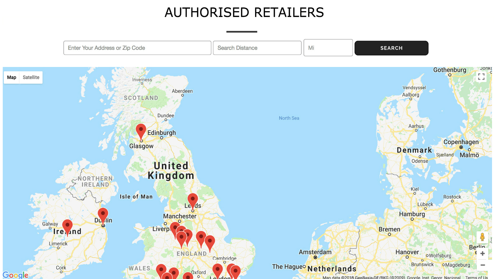 Butiker som visas på kartan