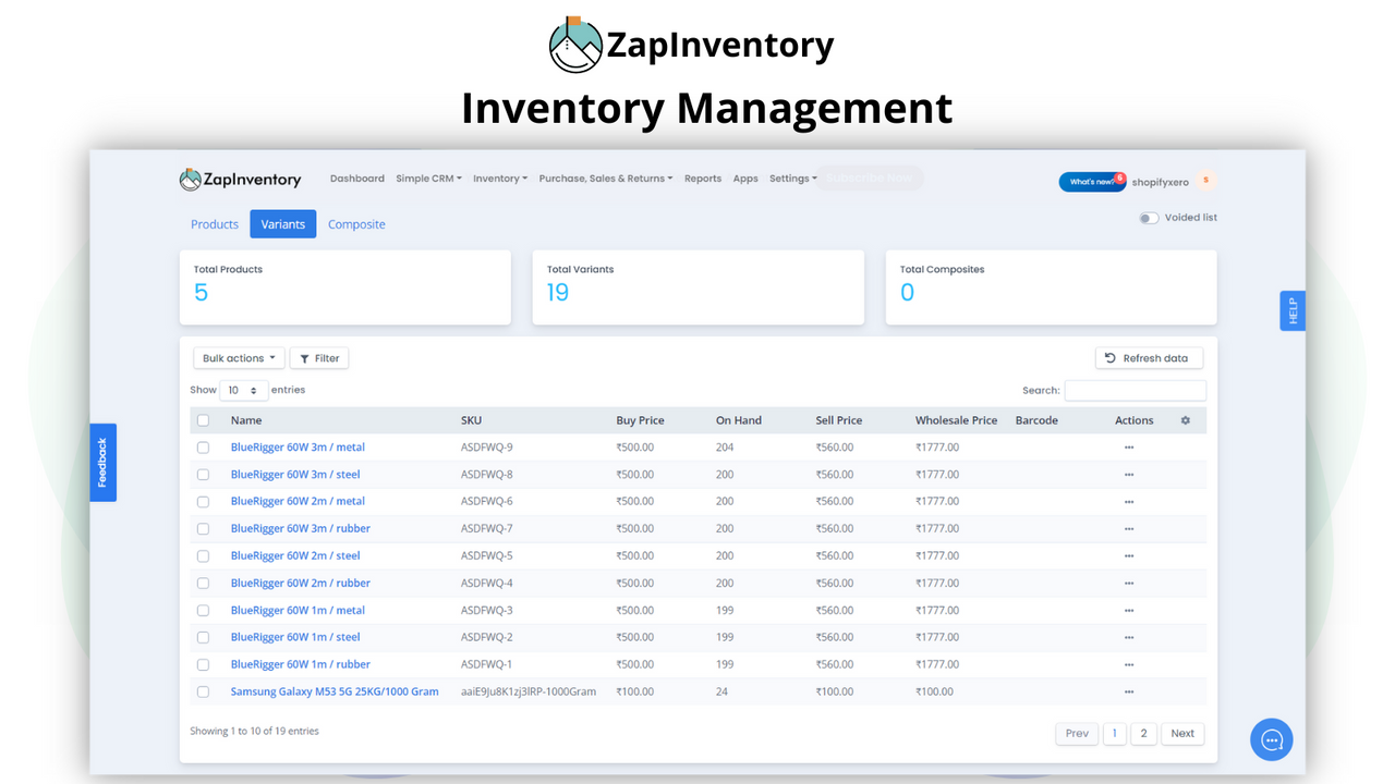 Principal de ZapInventory