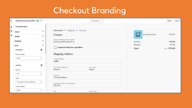 Bloco de Branding de Checkout