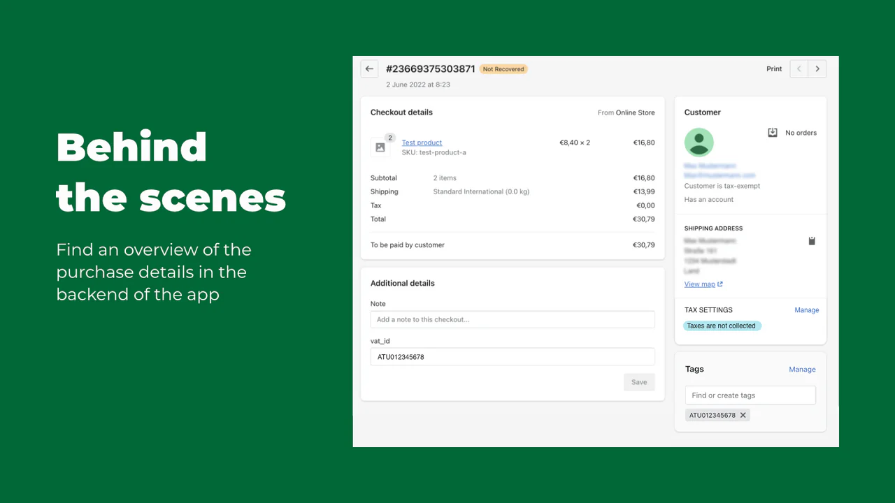 Purchase details with VAT ID