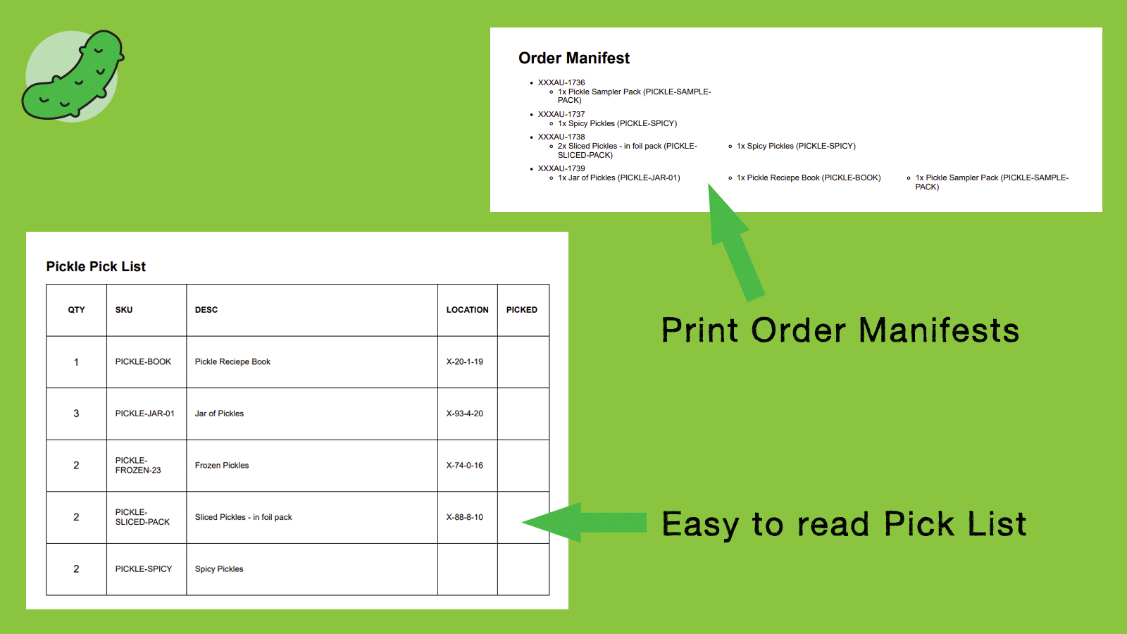 Print eenvoudig te lezen picklijsten en bestellingsmanifesten