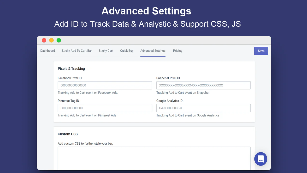 Tilføj ID til at spore data & analytiker & support CSS, JS