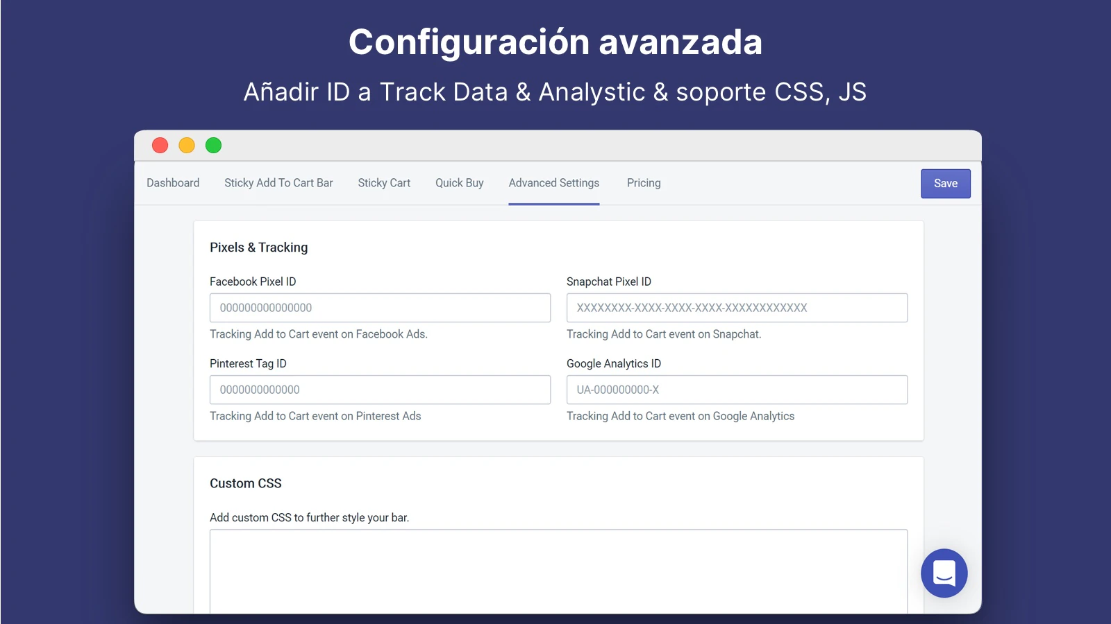 Añadir ID a los datos de seguimiento y analítica y apoyo CSS, JS