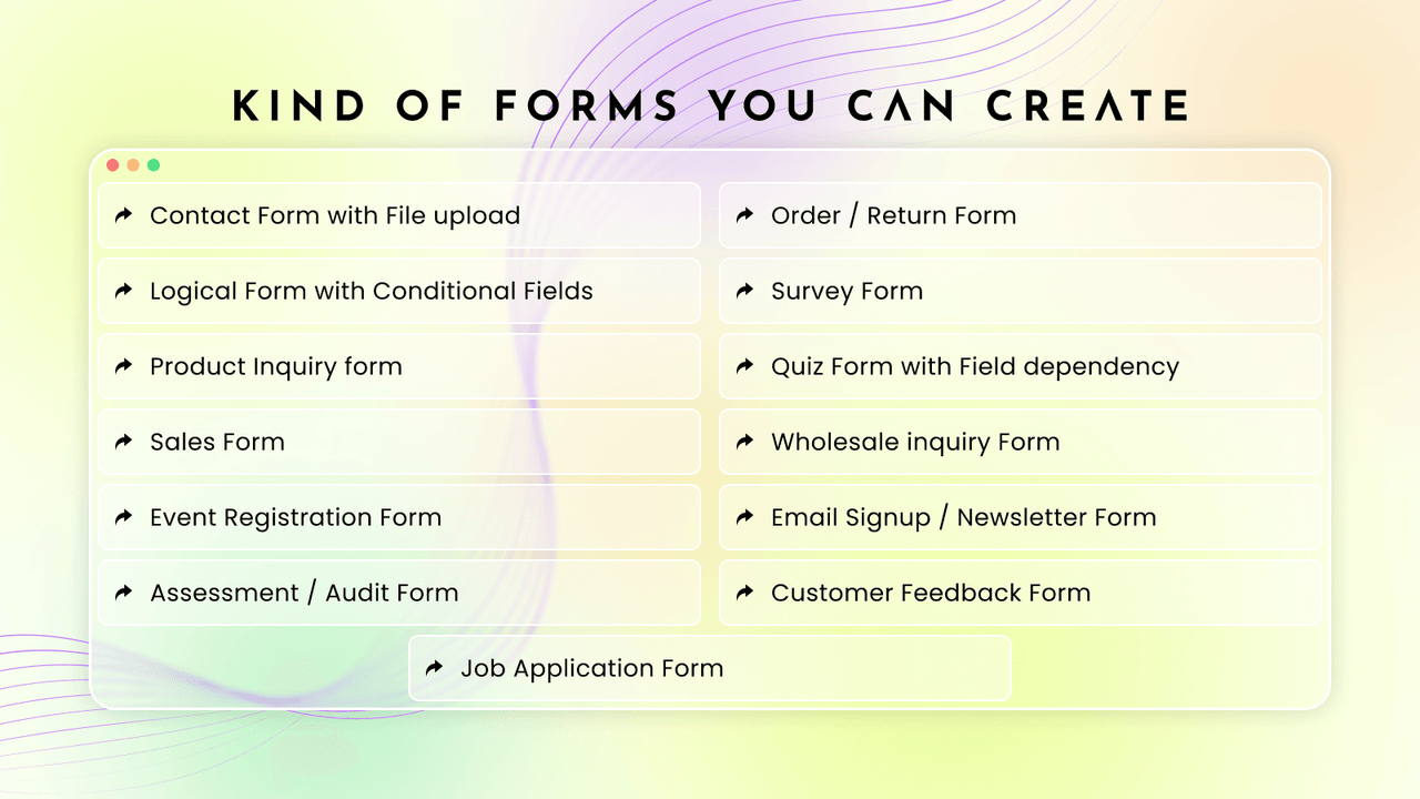 Différents types de formulaires avec l'application de construction de formulaires