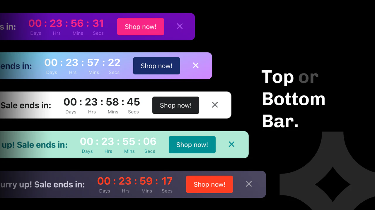 Barra degli annunci con timer di conto alla rovescia.