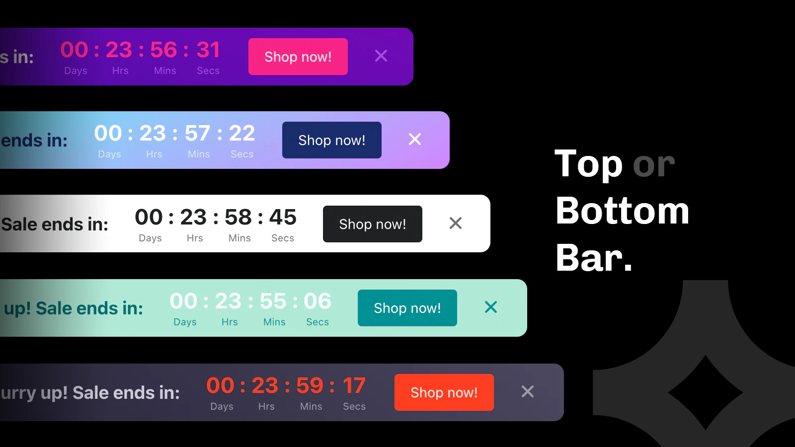 Barra degli annunci con timer di conto alla rovescia.