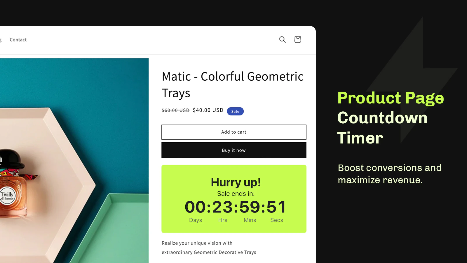 Essential Shopify productpagina afteltimer om de verkoop te stimuleren