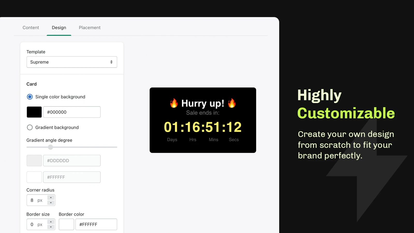 Hoogst aanpasbare Shopify afteltimer balk