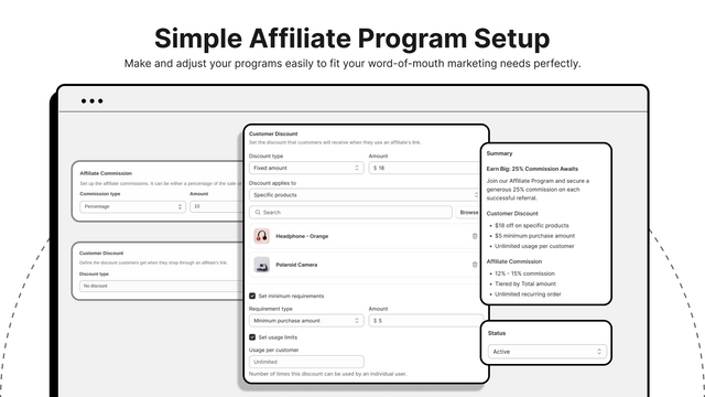 Configurez facilement les commissions de parrainage et les réductions pour les clients