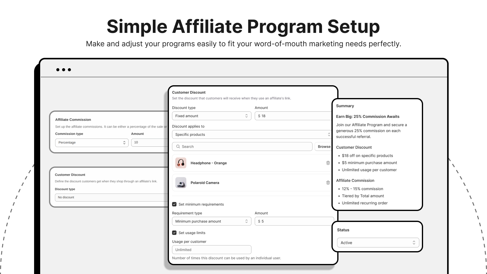 Configurez facilement les commissions de parrainage et les réductions pour les clients