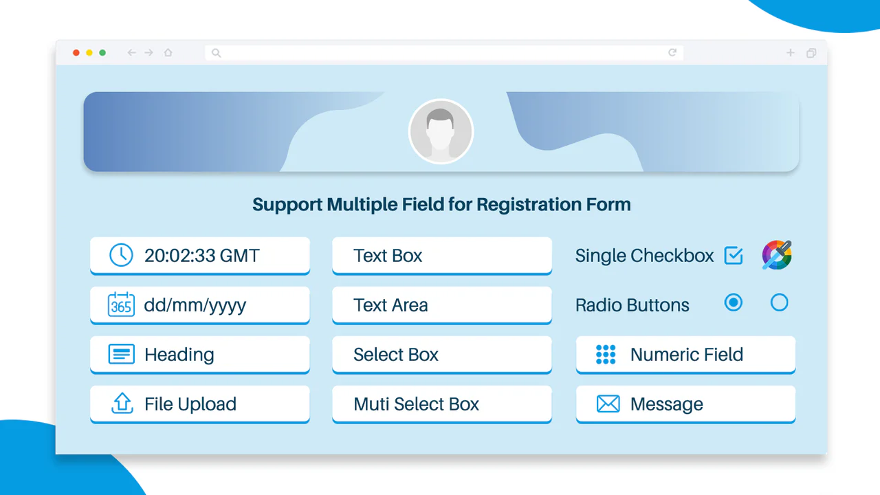 customer acccount page fields