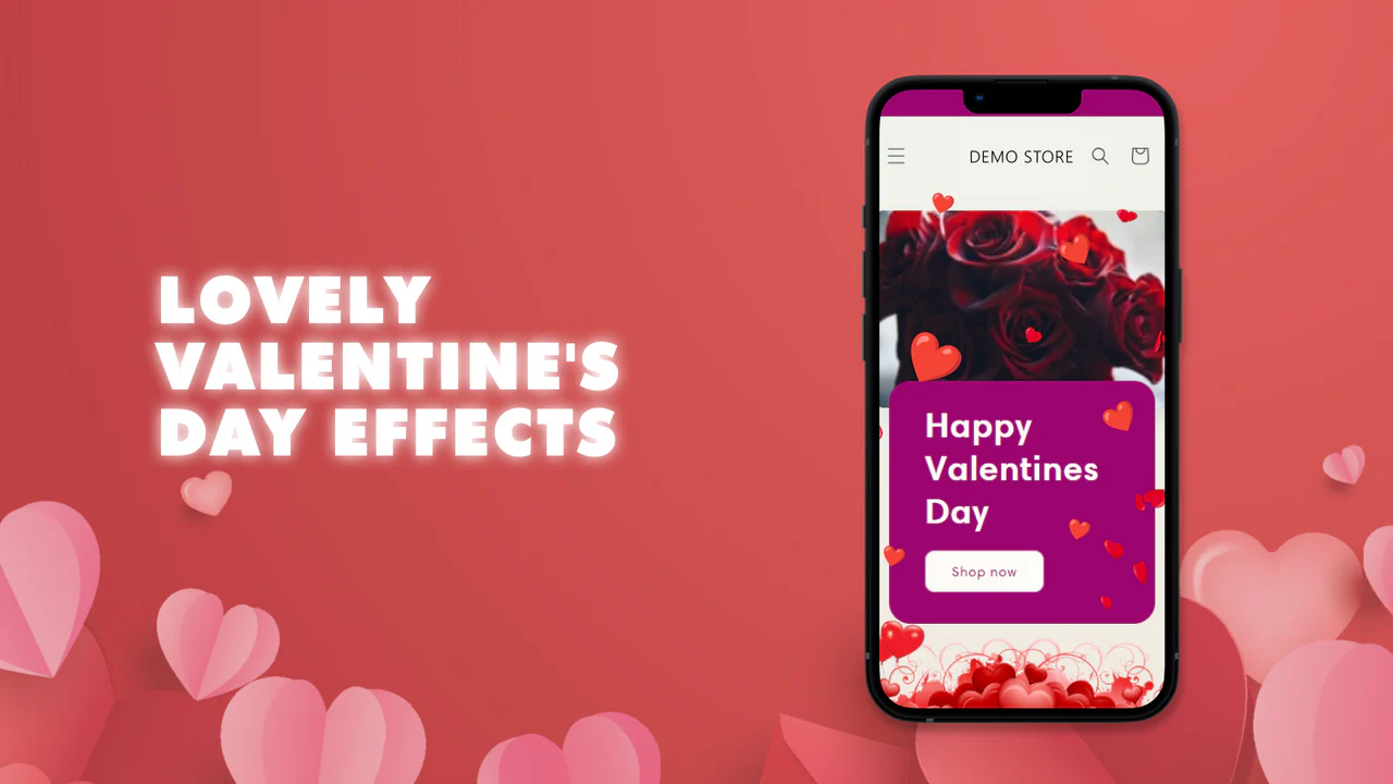 Valentinsdag faldende hjerte effekter i en mobil butik