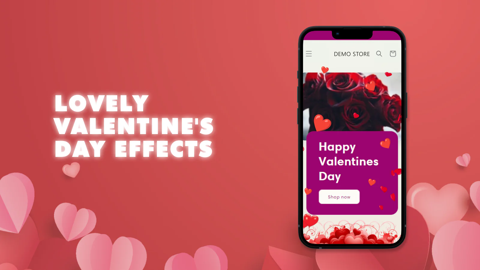 Die Valentinstag fallenden Herzeffekte in einem mobilen Shop