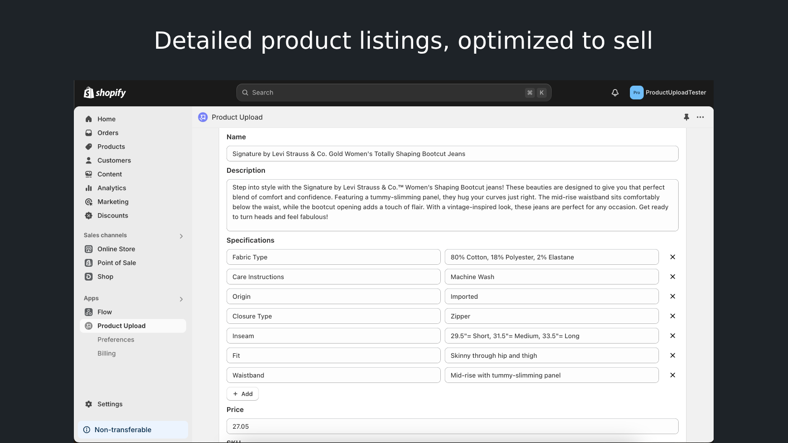 Product Upload Screenshot