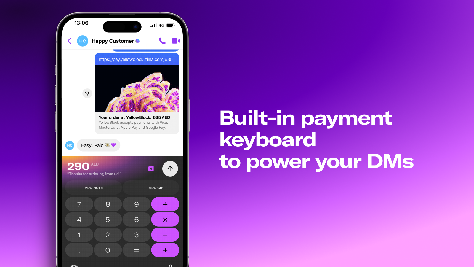 built in payment keyboard to power your DMs
