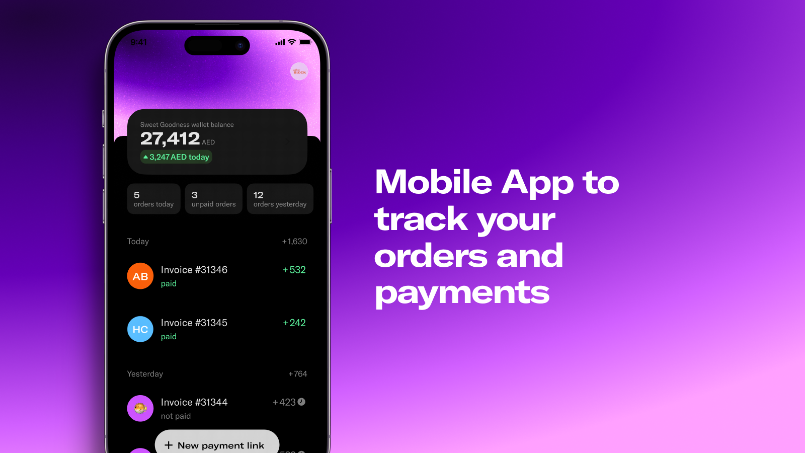 mobile app to track your orders and payments