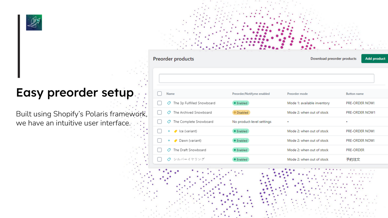 Configuration de précommande facile avec une interface utilisateur intuitive