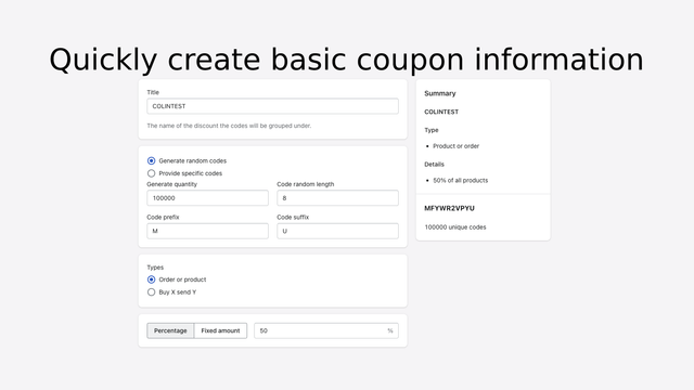 Quickly create basic coupon information