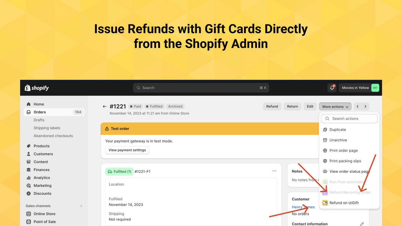 Effektivisera verksamheten & återbetalning med presentkort i Shopify-admin