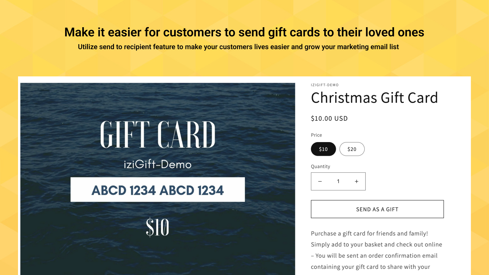 Käufer können Geschenkkarten direkt per E-Mail versenden (Klaviyo-Integration)