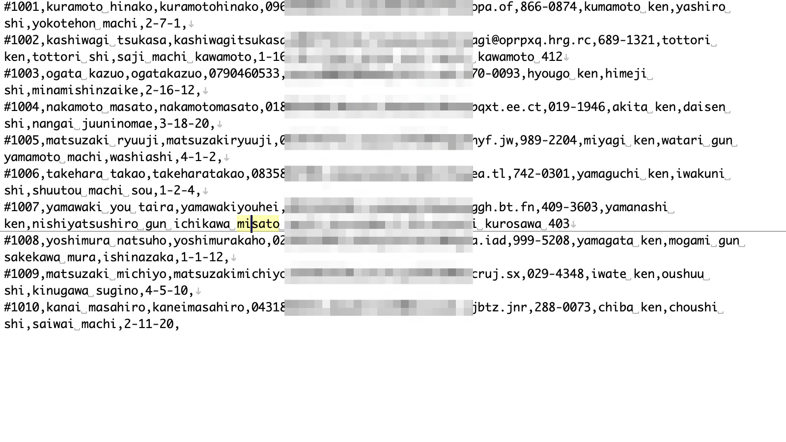 翻訳後のCSVファイル(サンプル)